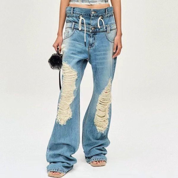 Deeeze High Rise Distressed Flared Denim Jeans