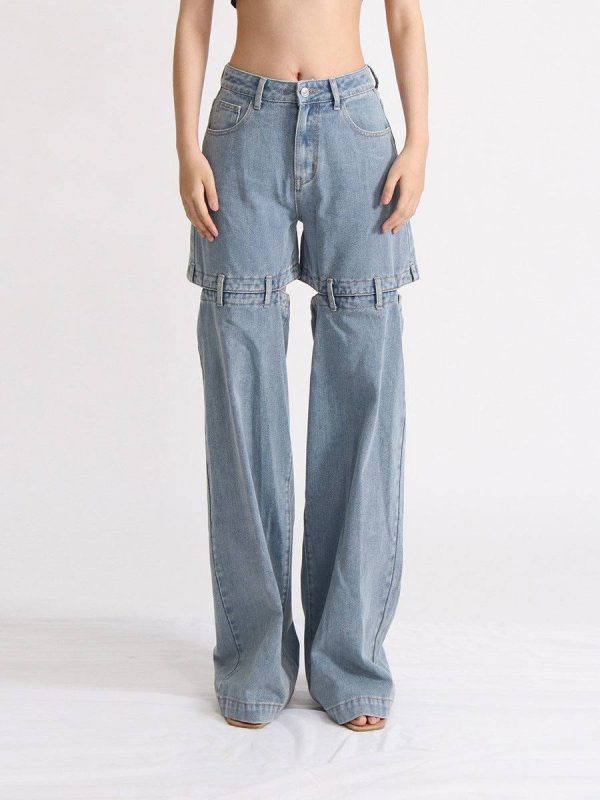 Deeeze High Waisted Flap Pocket Cargo Jeans